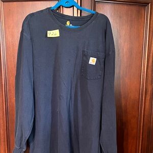 Carhartt Navy Long Sleeve Pocket Tee with Logo Patch Size 3XL